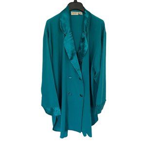 Vintage 90s Gold Label Teal Long Sleeve Sleep Shirt Size Medium